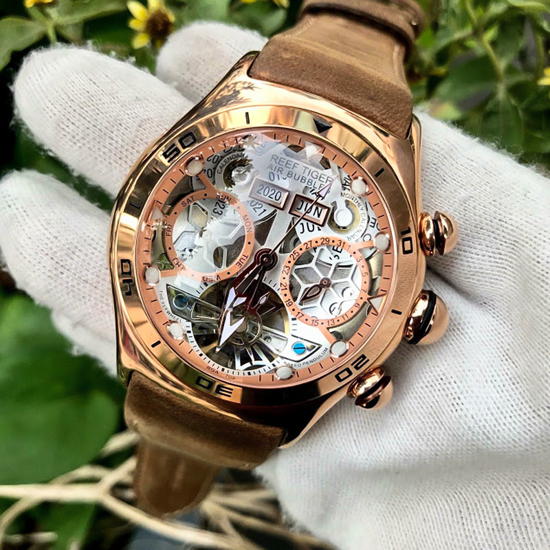 Skeleton Automatic Watch Luxury Tourbillon - Reef Tiger/rt voor herenhorloge mannelijk skelet